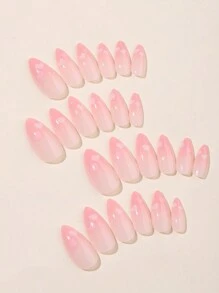Uñas postizas con forma de almendra degradado rosa y blanco, uñas cortas de acrílico con forma de almendra para mujeres, regalo para chicas, 24 piezas de suministros de uñas - Multicolor - Ver 2