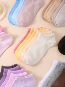 1/10/20Pairs Women's Soild Random Color Summer Low Cut Socks, Thin Low Vamp Ankle Socks