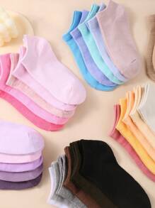1/10/20Pairs Women's Soild Random Color Summer Low Cut Socks, Thin Low Vamp Ankle Socks
