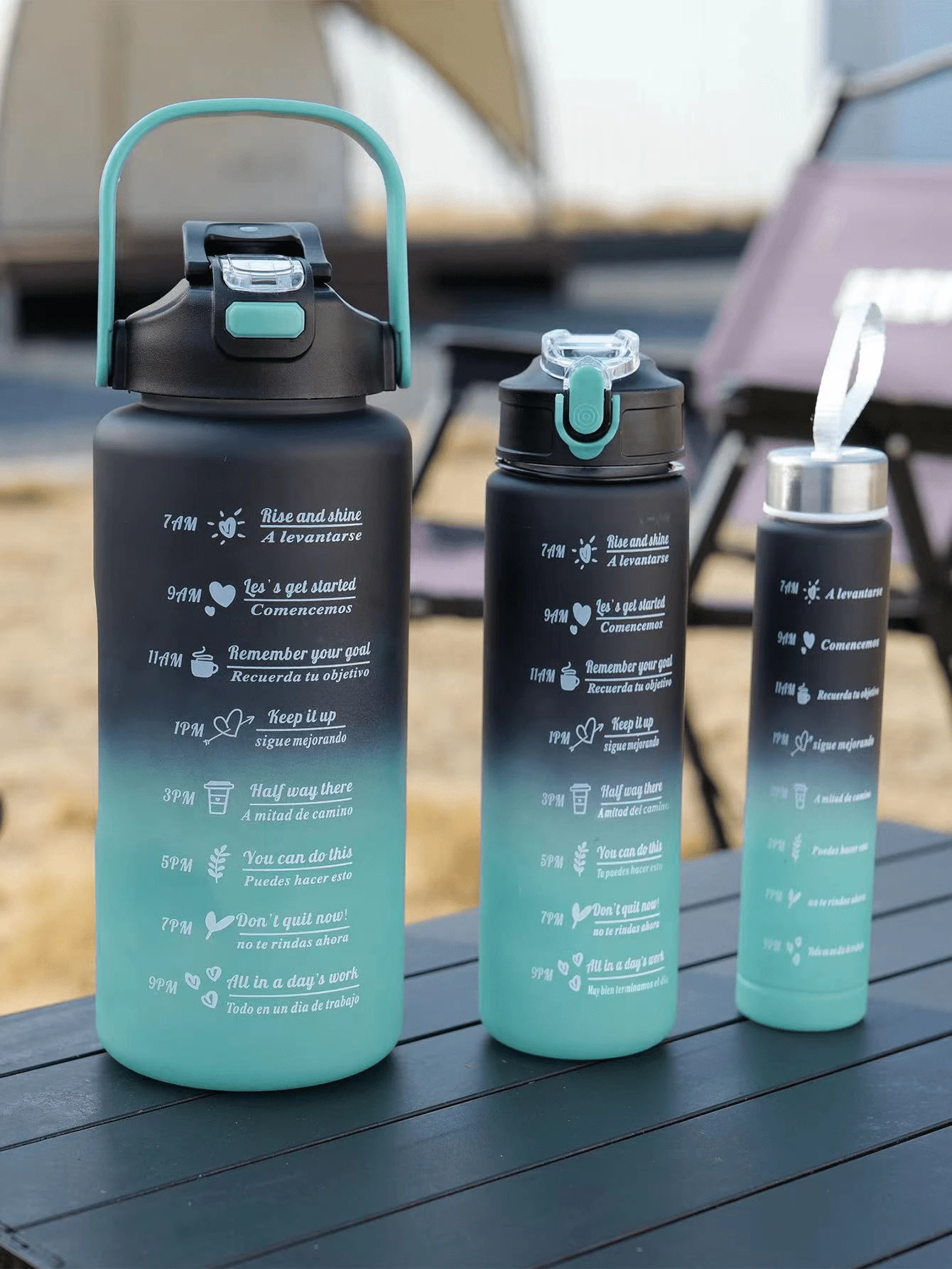 1pc, 2000ml/800ml/300ml Gradient Color Outdoor Sports Water Bottle, Portable Straw Cup - Black and Blue Gradient - View 1