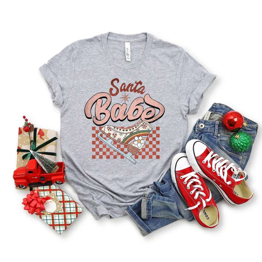 Santa Babe | Short Sleeve Crew Neck - Grey - View 1