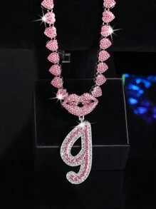 CVNANA قلادة سلسلة مربوطة مزخرفة مليئة بالألماس للرجال والنساء، قلادة حرف الهيب هوب لشفة الشفاه المزخرفة، هدية مجوهرات للفتيات.