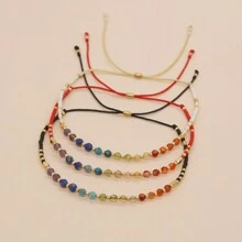 1pc Boho Style Summer Bracelet With Semi-Precious Stones, Colorful Glass Beads, Adjustable, Handmade, Great Gift For Women