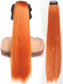 Syntetyczne plecione doczepiane kucyki Gumka Włosy pleciony Kucyk Treska 28 cali Fryzura dla kobiet - Pomarańczowy - Zobacz 4