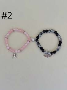 2 Pcs Of Spider + Bat Pendant Fashion All-Match Magnetic Attractive Pendant Beaded Elastic Adjustable Couple Bracelets