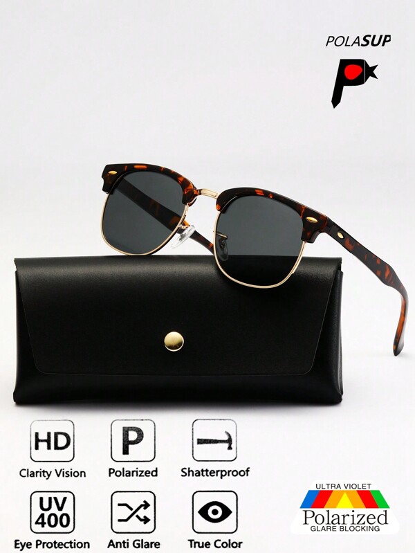POLASUP 1pc Semi-Rimless Polarized Sunglasses, Classic Travel Polarized Sun Glasses, Color Changing, Fashionable, With Anti-Lost Rope And Glasses Cloth, Suitable For All Seasons. Steampunk, Punk, Y2K, Leopard Print, Rimless, Tinted, Vintage Classic, Fashionable, Stylish And Retro, Luxury, Shades, Large Frame, Colorful, Half Frame, Square, Oval, Metal, Suitable For Traveling, Driving, Fishing, Camping, Cycling, Hiking, Running. UV Protection, UV400, Decorative Eyewear, Plastic/Metal Frame, Polarized/Composite Lens, UV Protection Coating. Sunglasses Sun Glasses Beach Accessories Sun Glasses Sunglasses Shades For Summer Beach Vacation,Outdoor,Travel