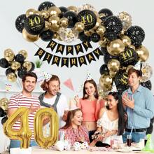 Bộ dụng cụ trang trí sinh nhật lần thứ 16, 18, 30, 40, 50, Bộ dụng cụ trang trí màu đen và vàng, Trang trí tiệc bằng bóng bay, Biểu ngữ sinh nhật vui vẻ với vòm bóng bay kim tuyến sinh nhật, Vật dụng tiệc sinh nhật, Giáng sinh - sinh nhật lần thứ 40 - Xem 3