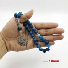 Tasbih Man Natural Blue Agate Stone Muslim Misbaha With Islamic Accessroies Pendant