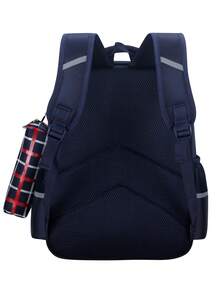 Mochila de cuadros de moda estilo británico para viajar a trabajar, con múltiples bolsillos, fácil de transportar, impermeable y adecuada para la escuela - azul real - Ver 3