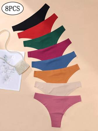 女士無縫內褲，8件裝舒適彈性低腰比基尼內褲，每日女用內衣褲套裝