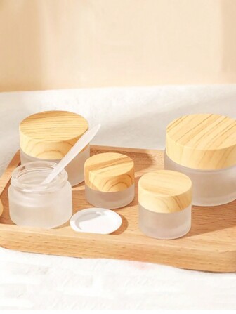 1 PIEZA Botella recargable de vidrio transparente y esmerilado para crema facial, crema para los ojos, loción, botella cosmética portátil sellada para muestras, decoración del hogar y el baño, decoración de otoño, de vuelta a la escuela