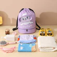 兒童游泳袋，防水干濕分離旅行洗漱袋，大容量游泳裝備儲存背包 - 紫色 - 查看 2