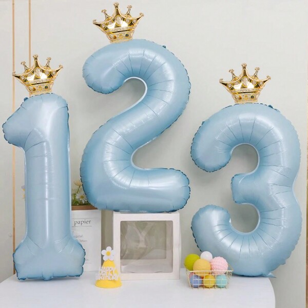 2pcs 40-Inch Number 0-9 + Crown Foil Balloon For Birthday, Anniversary, Party Decorations