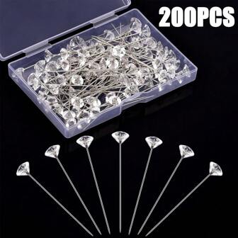 400pcs/4Box 38mm Crystal Positioning Pin Used For Garment Cutting/Cross Stitch/Diy Crafts FloralBouquet Pin, Corsages Pins, Rhinestone Flower Brooch, Crystal Brooch Pin, Wedding Bridal Hair Jewelry Accessories Decoration Craft,Straight Head Pins For Wedding, Jewelry DIY Decoration, Quilting And Craft