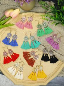 TopHanqi Bohemian Style Vacation Wind Fabric Plain Tassel Multiple Sets Combination Suit In Yellow, Beige, Blue, Green, Pink, Sapphire, Purple, White, Red, Black, Oil-Painting, And Gold; Including Alloy Pendant And Earrings In Flower Shape, Suitable For Women's Daily Life, Work, Travel, Street Snap; Perfect For Easter Party And Four Seasons Wear. Minimalist, Stylish, Personalized, And Lively, Multitude Of Styles Are Available.