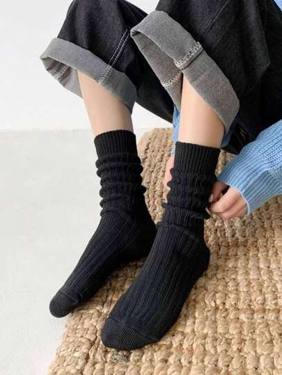 1 Pair Black,Fashion Sports Socks Mid-Tube,Knee-High Socks,Women/Men, Couple Socks,Crew Socks Suitable Spring Fall Summer, Double Knitting Process, Four Seasons Can Be Worn