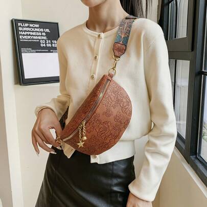 حقيبة صدر نسائية عصرية بنمط عتيق وحزام كتف بزهرة