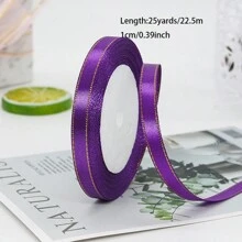 25碼雙面金邊緞帶，0.6/1/1.5/2.5/4cm五種尺寸多色禮品包裝材料緞帶，非常適合禮物包裝，藝術和工藝，頭飾，婚禮和派對裝飾 - 紫色 - 查看 3