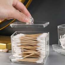1pc Multi-Functional Desktop Storage Box With Lid For Toothpicks And Swabs - Clear - View 3