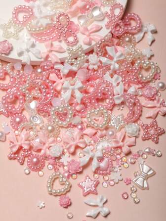 200Pcs Y2K Kawaii White Pink Mixed Faux Pearl Bow Heart Rose Star Moon Sun 3D Faux Pearl Nail Decoration Amazing Combinations - Various Shape Nail Art Accessories Diy Acrylic Multi-Specification Mix And Match Shiny Mini Rhinestone Faux Pearl Pink Snowflake Half Circle Faux Pearl Large Bow Tie For Women Casual Art For Luxury Manicure, Crafts And Jewelry Accessories Nail Ornaments Nail Charms Nail Gems Nail Supplies Nails