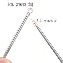 2pcs Blackhead & Acne Extraction Tools Set Comedone Extractor With Sandblasting Needle And Long Needle For Pimple Pore Blemish Whitehead Removal - Silver - View 1