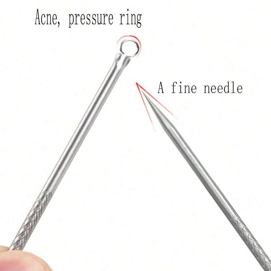 2pcs Blackhead & Acne Extraction Tools Set Comedone Extractor With Sandblasting Needle And Long Needle For Pimple Pore Blemish Whitehead Removal - Silver - View 1