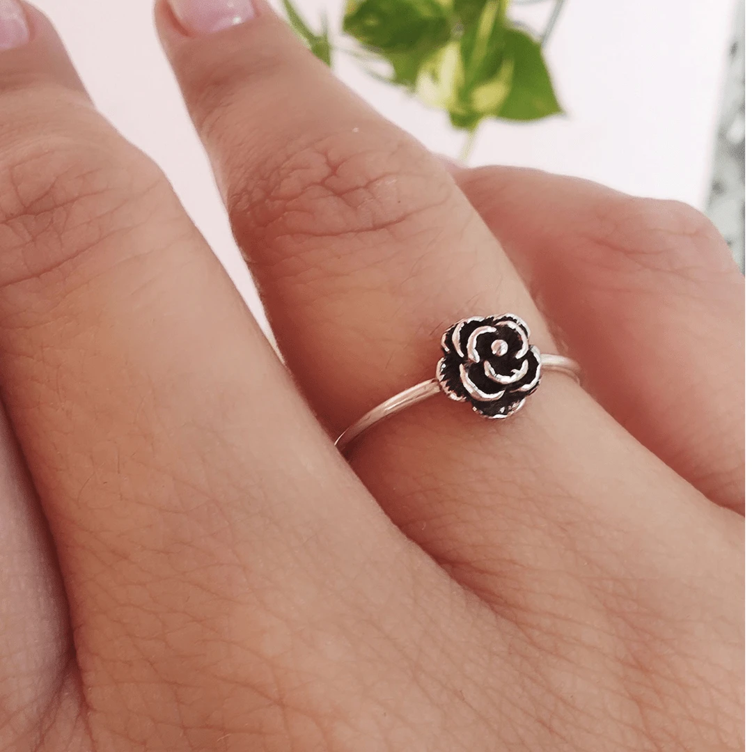 Anel Rosa Prata 925 Legítima Original Garantia Rose Feminino - Prata - Visão 1