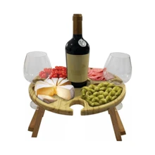 Petisqueira em Madeira Com Suporte Para Taça De vinho - Marrom - Visão 2