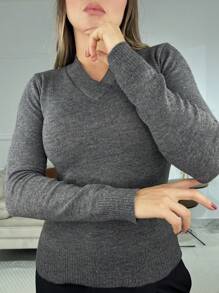Women Knit Tops - Dark Grey - View 4