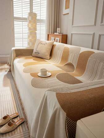 1pc Snowy Plaid Polyester Fiber Sofa Cover All Seasons Sofa Towel Sofa Blanket Flower Sofa Cover All Seasons Simple Backrest Cover, Pet Friendly, Anti-Scratch, Anti-Slip Sofa Cover, Machine Washable, Used For Bedroom, Office And Home Decoration, All Seasons Sofa Cushion