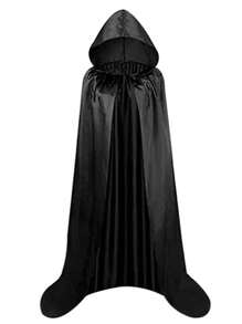 1 pieza Capa negra con capucha para adultos en Halloween, capa de disfraz de una sola capa para bruja, vampiro, demonio, adecuada para varios festivales, fiestas, actuaciones, decoraciones, tela de satén, longitud total 1,7 metros Capa negra