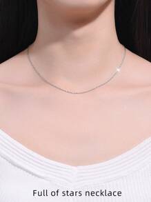 999 Sterling Silver Collarbone Necklace For Women, Silver Content: 92.5%, No Pendant, Stylish & Simple Chain Necklace, Versatile Accessory, Plated In Platinum, Ideal Gift For Friends, Mothers Valentines