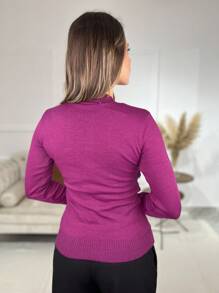 Women Knit Tops - Rose Red - View 3