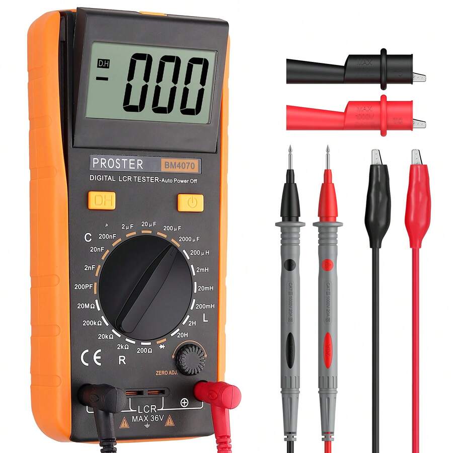 Medidor LCR Multímetro Tester para medir capacitancia, resistencia e inductancia con pantalla LCD de sobrerrango (sin batería)