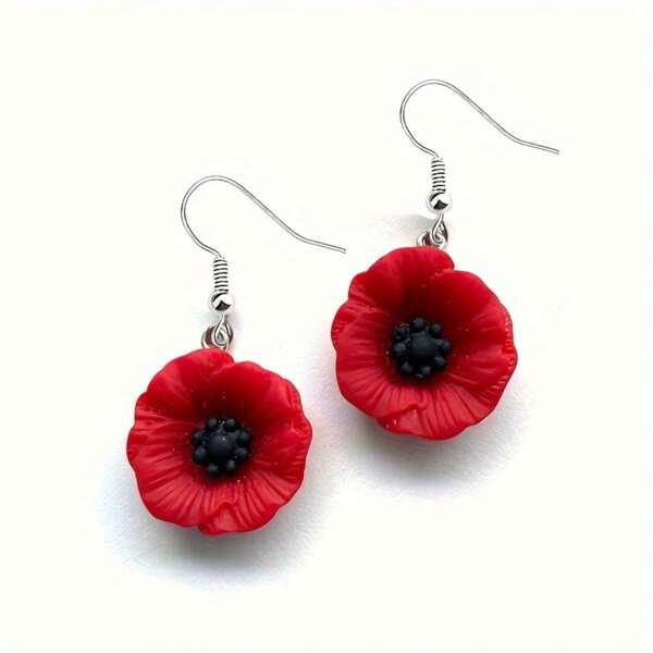 Resin Poppy Flower Earrings For Remembrance Day Valentines,Mom,Mother,Mother's Day,Gift