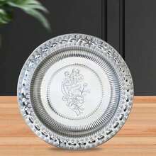 Elegant Stainless Steel Silver Tray With Carved Bottom For Chef - Round Flower Tray - View 1