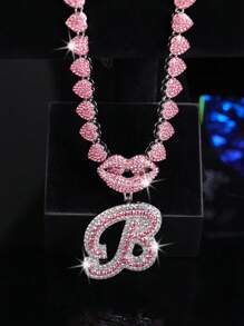 CVNANA قلادة سلسلة مربوطة مزخرفة مليئة بالألماس للرجال والنساء، قلادة حرف الهيب هوب لشفة الشفاه المزخرفة، هدية مجوهرات للفتيات.