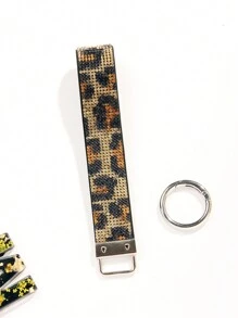 1pc Gold  & Diamond Decorated Bling Glitter Wristband With Open Circle Keychain, Suitable For Clutch And Keychain Leopard Print