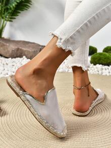 New Women Woven Fisherman Shoes, Fashionable And Versatile Leisure Flat Shoes With Rope Bottom, Plus Size 41-43 Closed-Toe Fisherman Slippers - Chantilly - View 4
