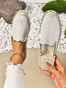 New Women Woven Fisherman Shoes, Fashionable And Versatile Leisure Flat Shoes With Rope Bottom, Plus Size 41-43 Closed-Toe Fisherman Slippers - Chantilly - View 6