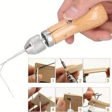 1pc Sewing Awl Kit Portable Leather Sewing Awl Kit Including Handheld Sewing Repair Awl Straight Threads With Small Screwdriver For DIY Craft Leather Canvas Repair Saddles Coat Seat - Beige - View 3