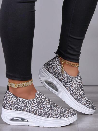 Scarpe donna stampa leopardo alla moda, versatili, sportive, casual, suola morbida, leggere, traspiranti, da corsa