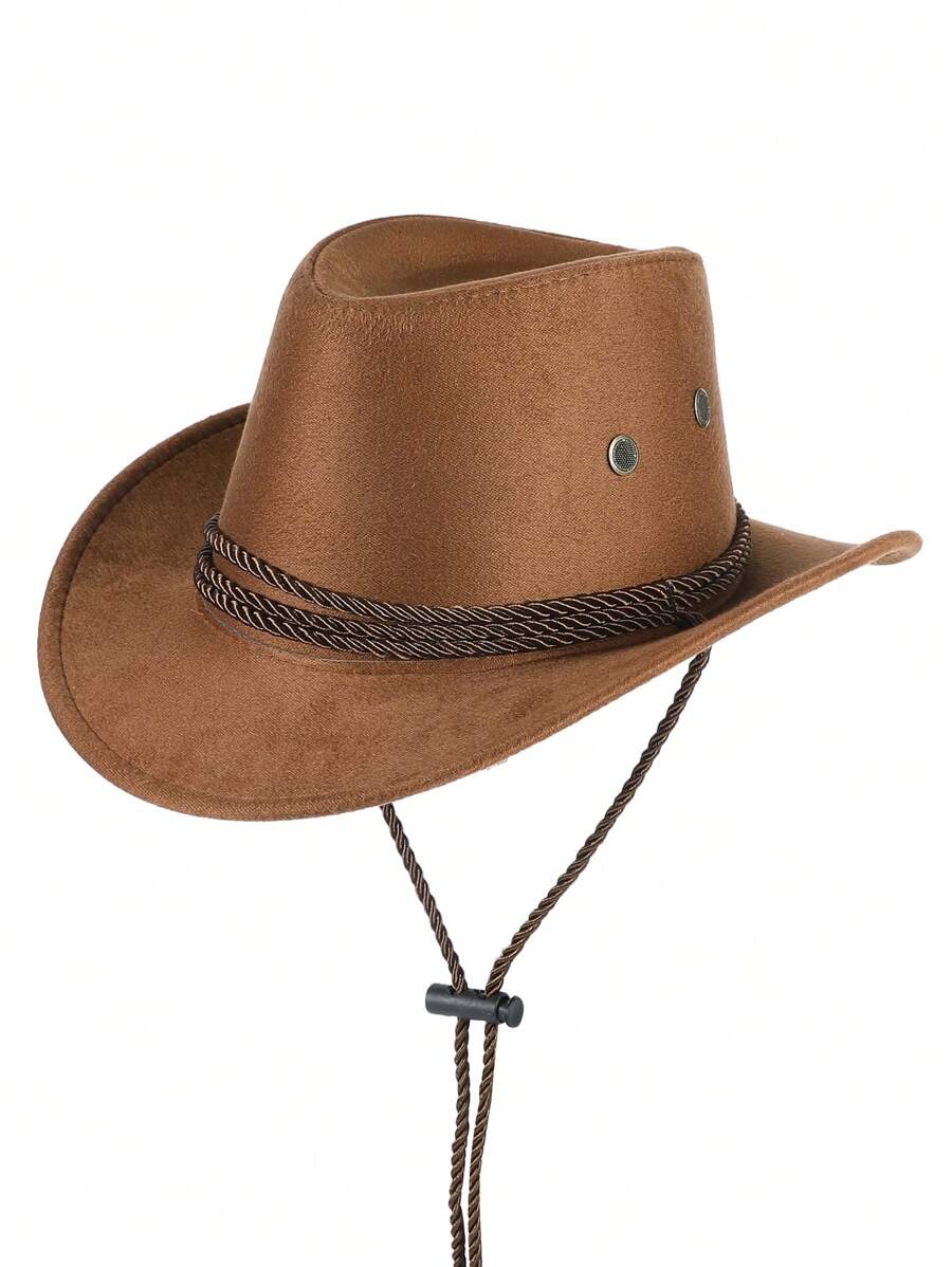 1 件装美式复古西部牛仔帽太阳帽骑士帽爵士帽，非常适合夏季户外防护，透气宽边帽，男女万圣节装饰 - 棕色 - 查看 1