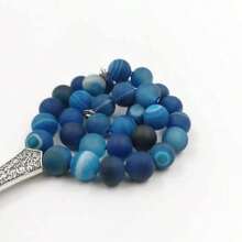 Tasbih Man Natural Blue Agate Stone Muslim Misbaha With Islamic Accessroies Pendant