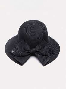 1pc Women Straw Hat With Bowknot & Wide Brim For Spring/Summer Beach Outings, Outdoor New Fashion Sun Protection Hat