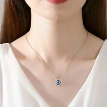 1入組S925銀四方立方氧化鋯飾品邪惡之眼吊墜銀項鍊，適用於女士新娘婚禮高端珠寶，土耳其眼幾何魔鬼之眼吊墜項鍊 - 星星 - 查看 3