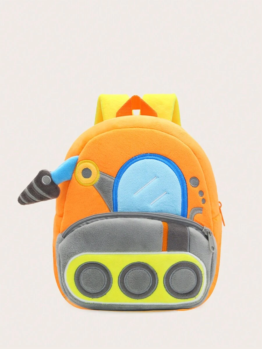 1 件卡通推土机和钻头毛绒背包，适合 2-4 岁男孩和女孩，日常休闲使用