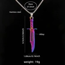 Vintage And Cool Metal Model Sword Stainless Steel Necklace, Colorful Knife Sweater Chain - Silver - View 5