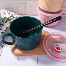 1 Pc Ceramic Soup Bowl With Handle Bowl With Lid - Dark Green - View 3