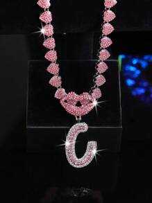 CVNANA قلادة سلسلة مربوطة مزخرفة مليئة بالألماس للرجال والنساء، قلادة حرف الهيب هوب لشفة الشفاه المزخرفة، هدية مجوهرات للفتيات.